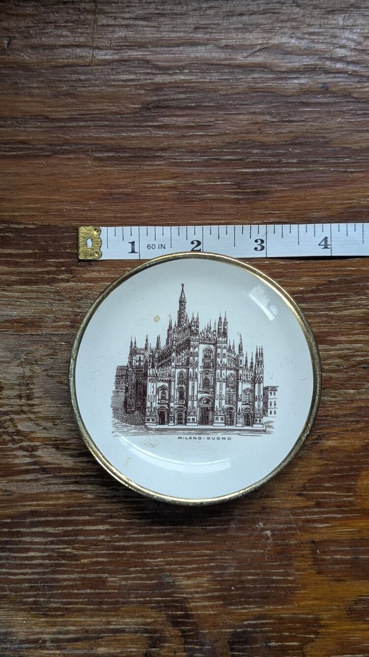Vintage Milano Duomo Cathedral Mini Plate Societa Ceramica Italiana Gold Rim
